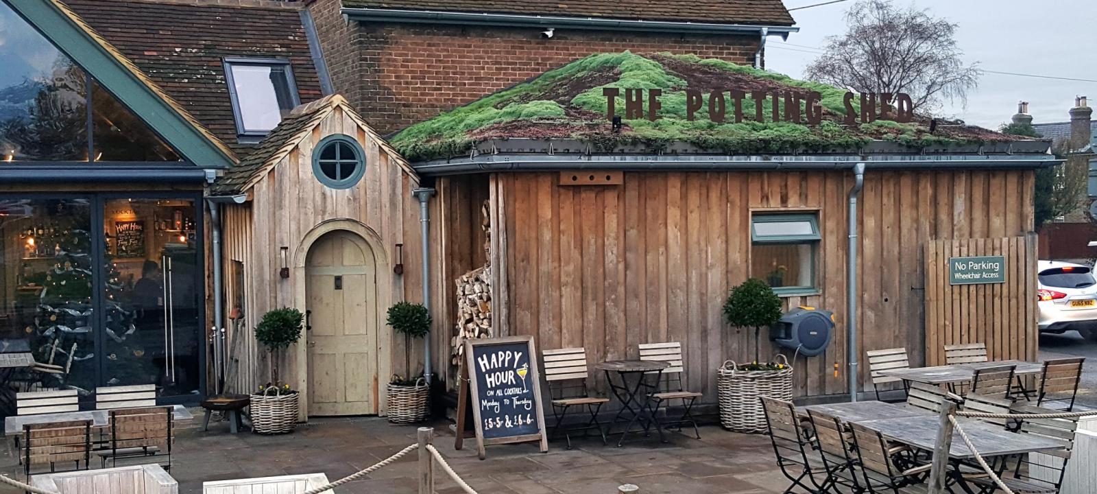 Pub with a pitched green roof